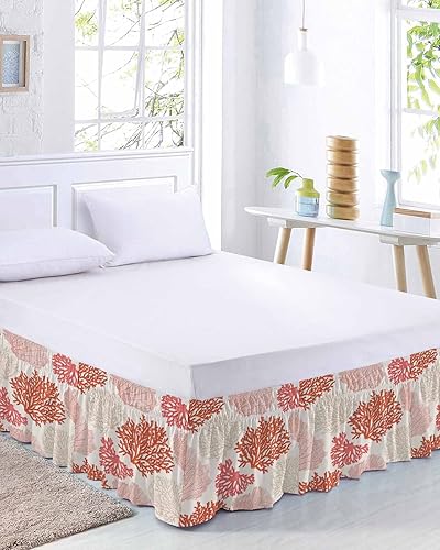 Miniatura 2 de Falda de cama roja vintage, tamaño Queen de 16 pulgadas de caída, ajustable y elástica, plisada, con volantes de polvo de lujo para cama individual,