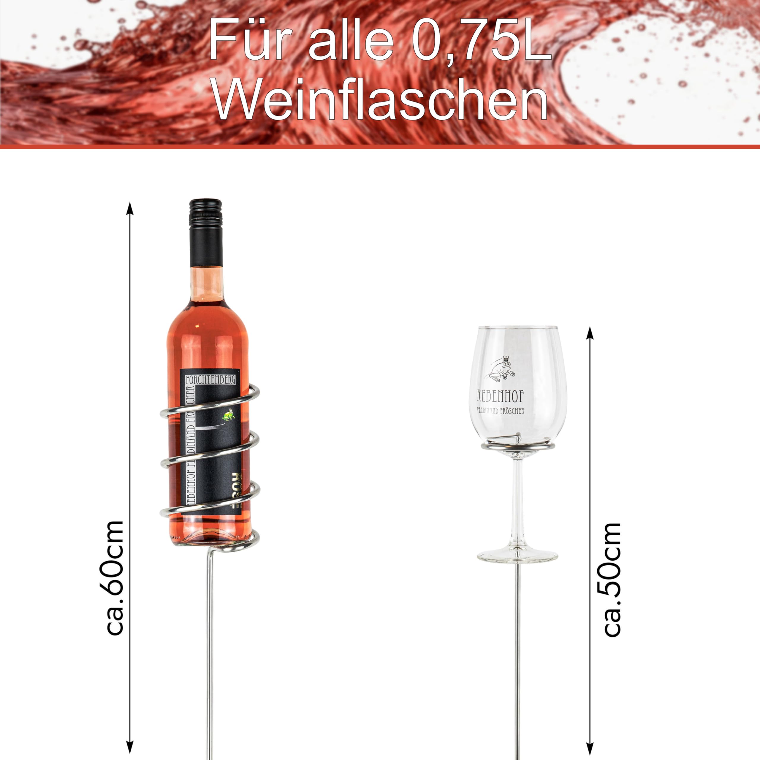 Original Weinständer [Starter-Set] Edelstahl Flaschen- und Glashalter | Weingenuss für überall | Das Gadget beim Picknick am Strand im Garten und beim Camping (Starter-Set)