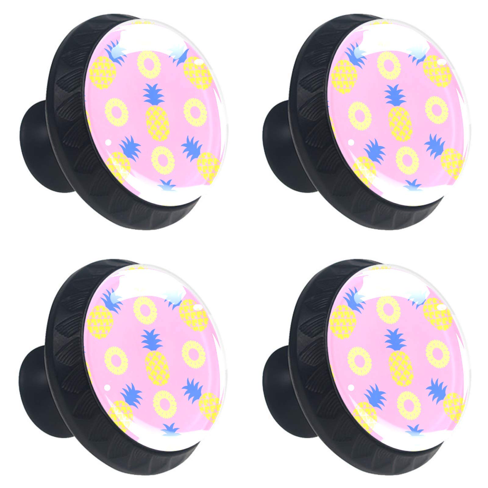 Boutons de meuble ronds en verre ananas rose 30 mm lot de 4 pour tiroir et armoire