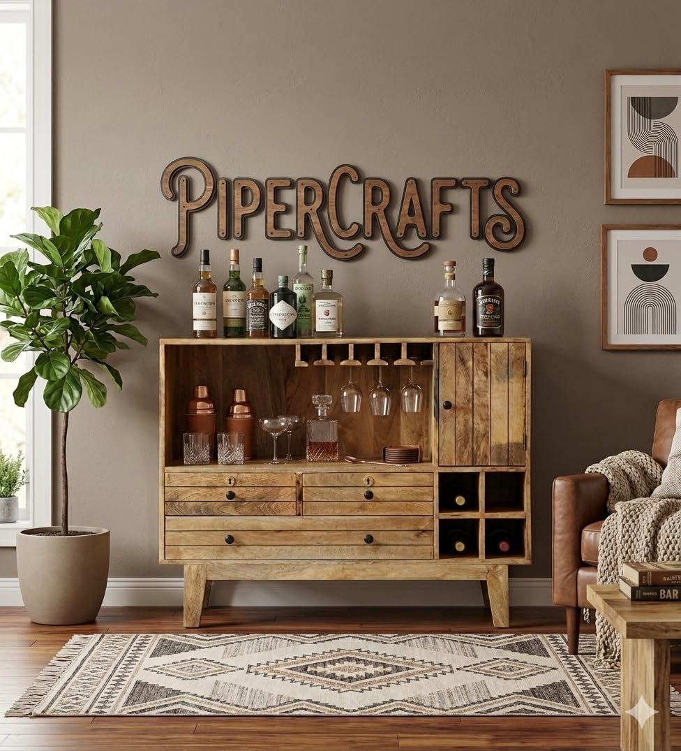 Sheesham Wood Bar Cabinet - Already Assembled - Rack for Hard and Soft Drinks - Solid Sheesham Wood Bar Cabinets for Living Room | Wine Wisky Scotch All Type Drinks - Natural Finish-image-25