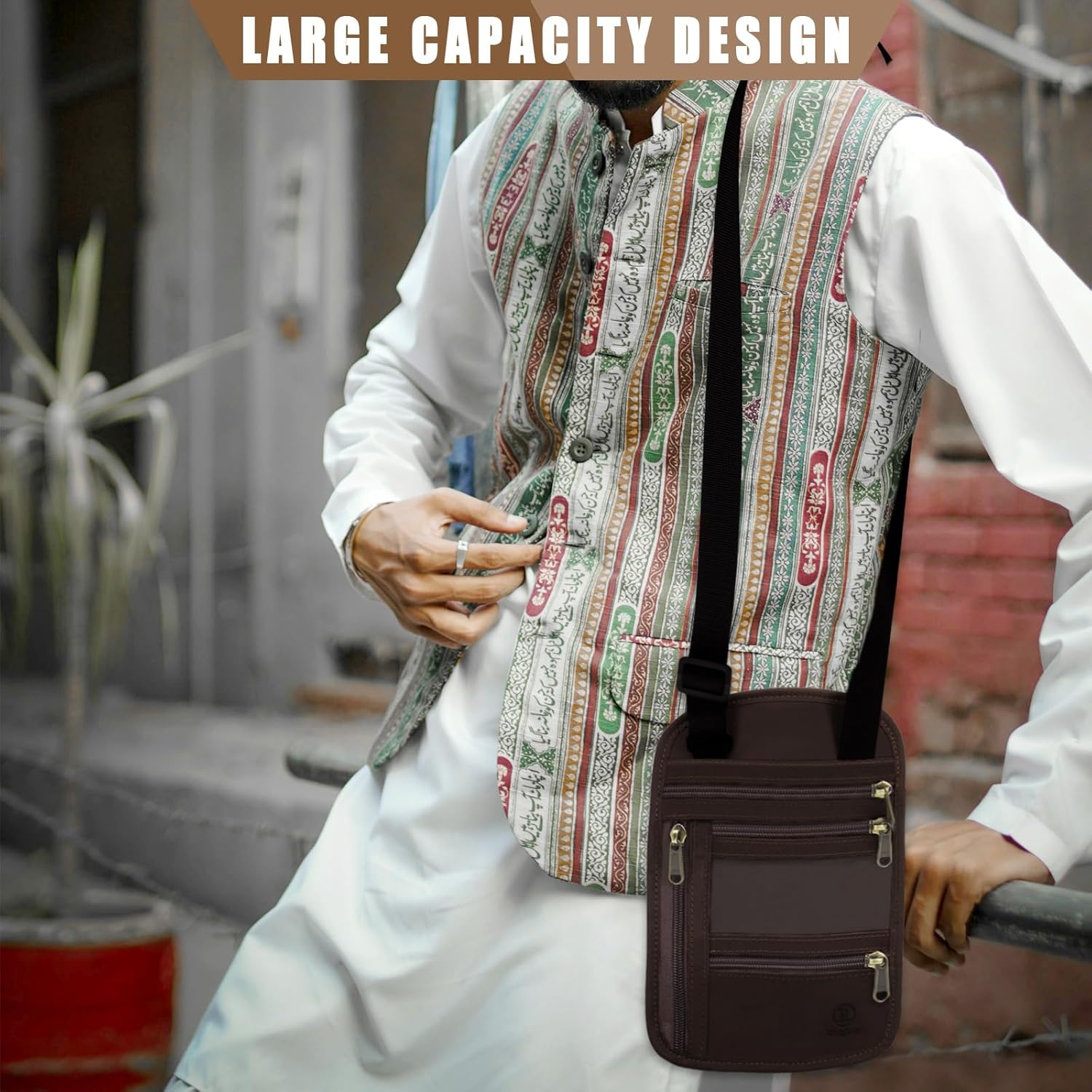 Ringsun Genuine Leather Passport Holder For Travel, RFID Blocking Slim Neck Wallet with Adjustable Strap for Women and Men, Travel Essentials to Keep Cash, Credit Cards and Documents Safe, Red Brown - Image 7