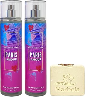 Bath & Body Works Paris Amour - 2 Pack Of Fine Fragrance Mist with a Creamy Rose Bar Soap - Full Size