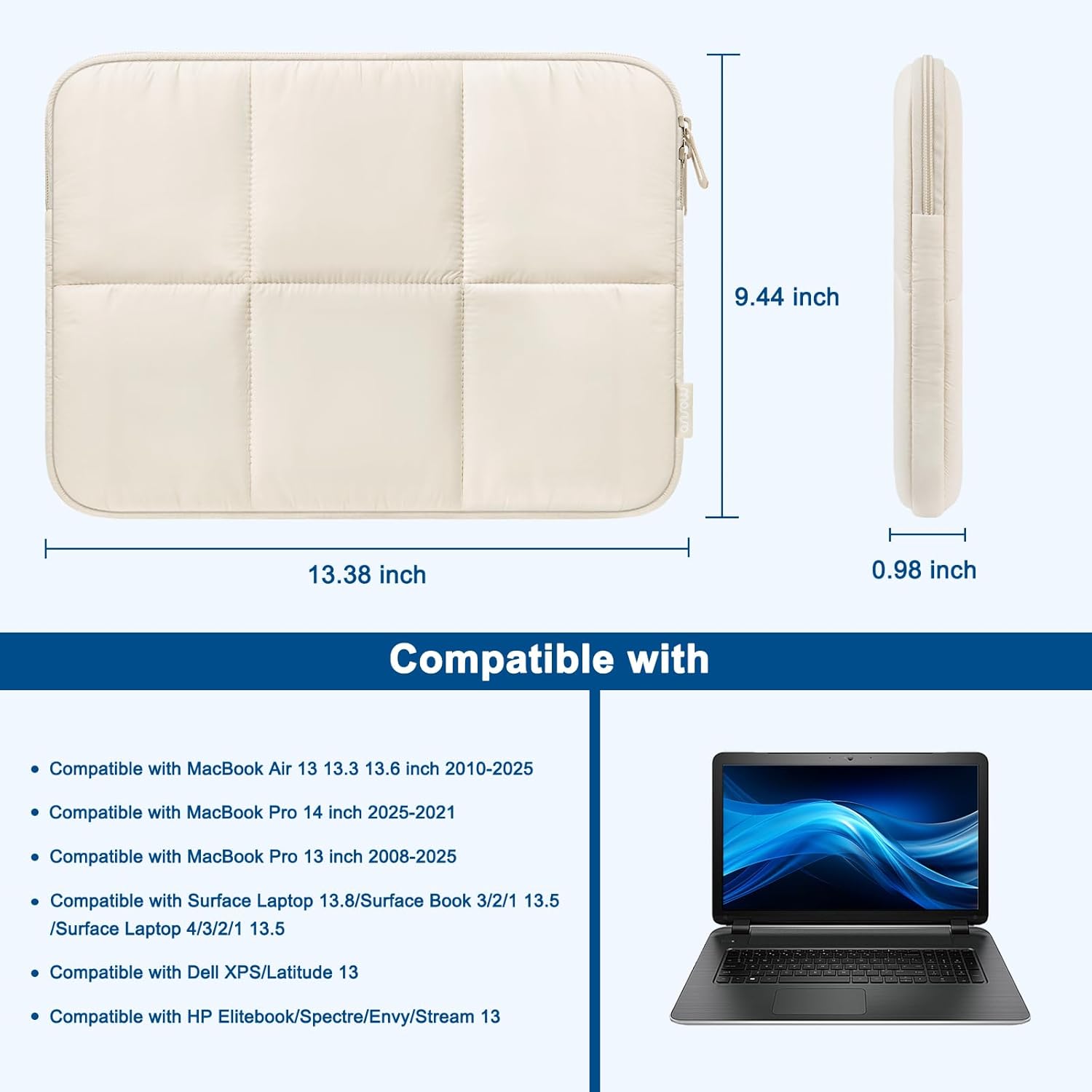MOSISO 360 Protective Laptop Case 13-14 inch, 13.3 inch Puffy Laptop Sleeve Compatible with MacBook Air 13 13.6/Pro 13/Pro 14, HP Dell ASUS Lenovo, Six Square Quilted Computer Bag with Small Case,Sand