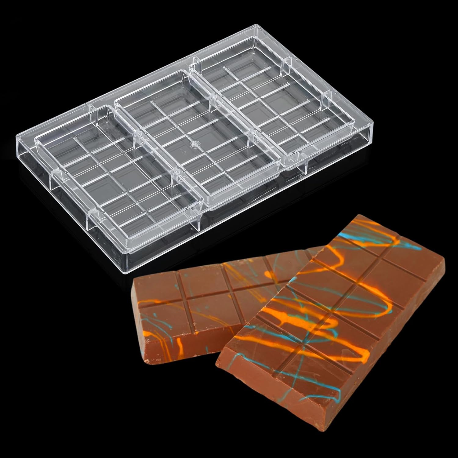 Polycarbonate Mold For Dubai Chocolates Making 3-Cavities Deep Professional Chocolate Bar Mold Filling Break Apart PC Candy Chocolate Bar Mould for Dubai Bars Energy Bar Maker Candy Mould - Image 4