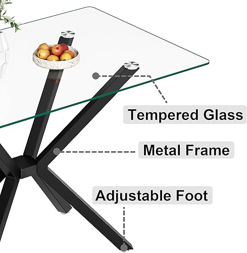 Miniatura 106 de Mesa de comedor de cristal de 51 pulgadas para 4, mesa de comedor rectangular contemporánea con parte superior de vidrio templado y patas de acero