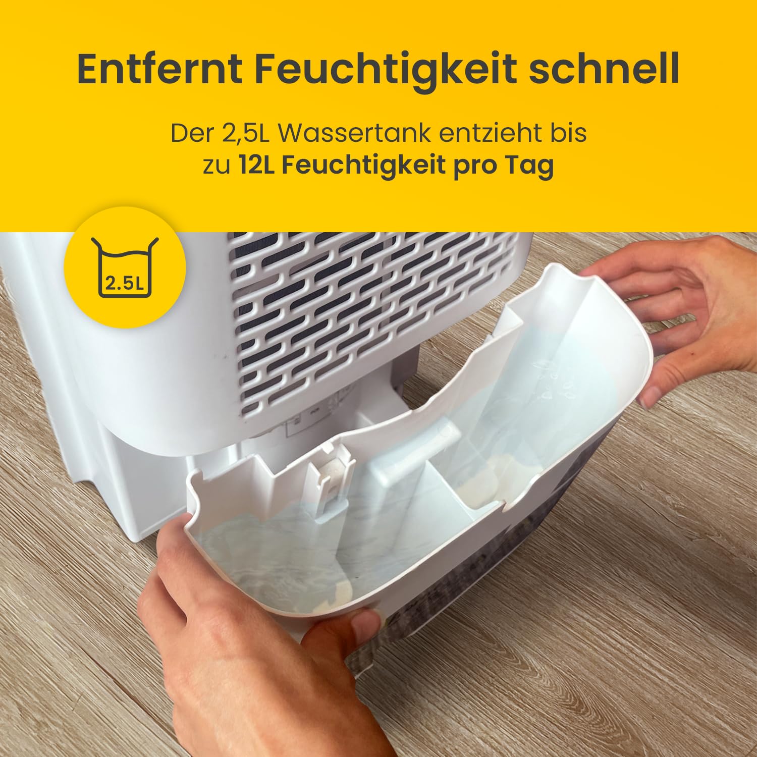 Cosi Home Luftentfeuchter 12L in 24h Entfeuchtungsleistung - Raumgröße ca. 160m³ (~10 m²) - Luftentfeuchter elektrisch mit Feuchtigkeitssensor, Ablaufschlauch, Timer - Gegen Feuchtigkeit, Schimmel