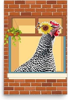 Lovesout Sunflower Plymouth Rock Chicken Hen Portrait Window Poster 12x18 Inch Unframed - Farm Owners Gift