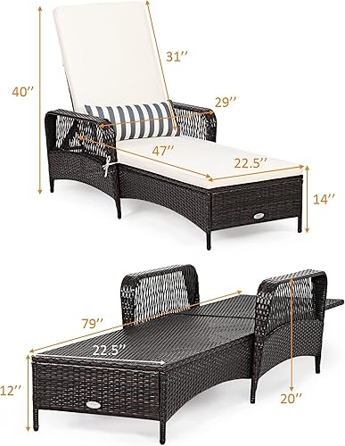 Miniatura 3 de HAPPYGRILL Sillón reclinable de ratán de polietileno para exteriores, tumbona para patio con almohada de cintura extra, silla reclinable con 6