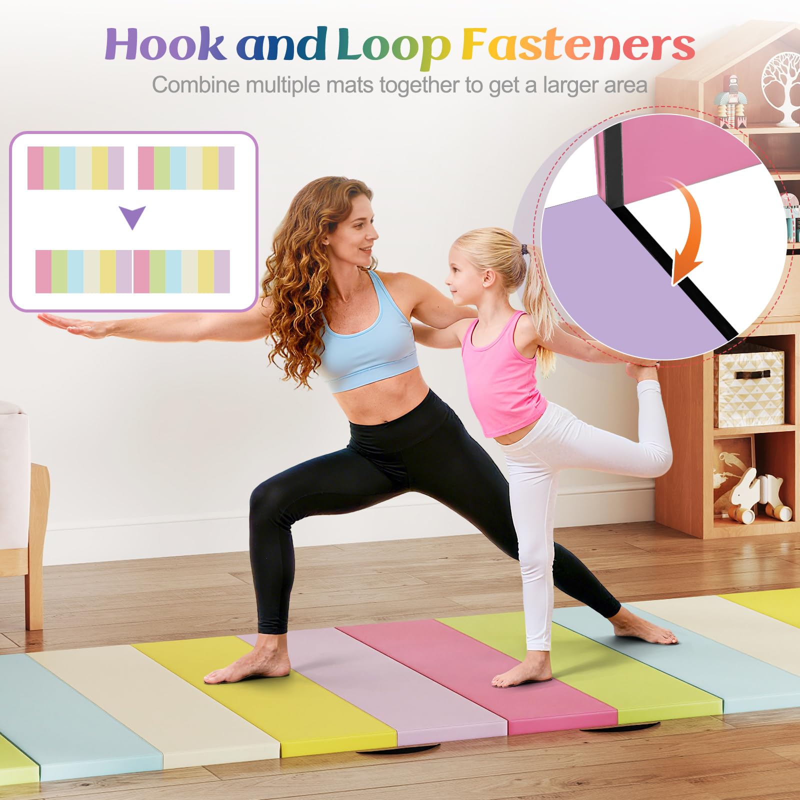 FANTASK Klappbare Weichbodenmatte, 180 x 120cm, Fitnessmatte aus PU 3 fach faltbar, Weichbodenmatte mit Tragegriff, Sportmatte Spielmatte zuhause für Kinder Erwachsene, Macaron