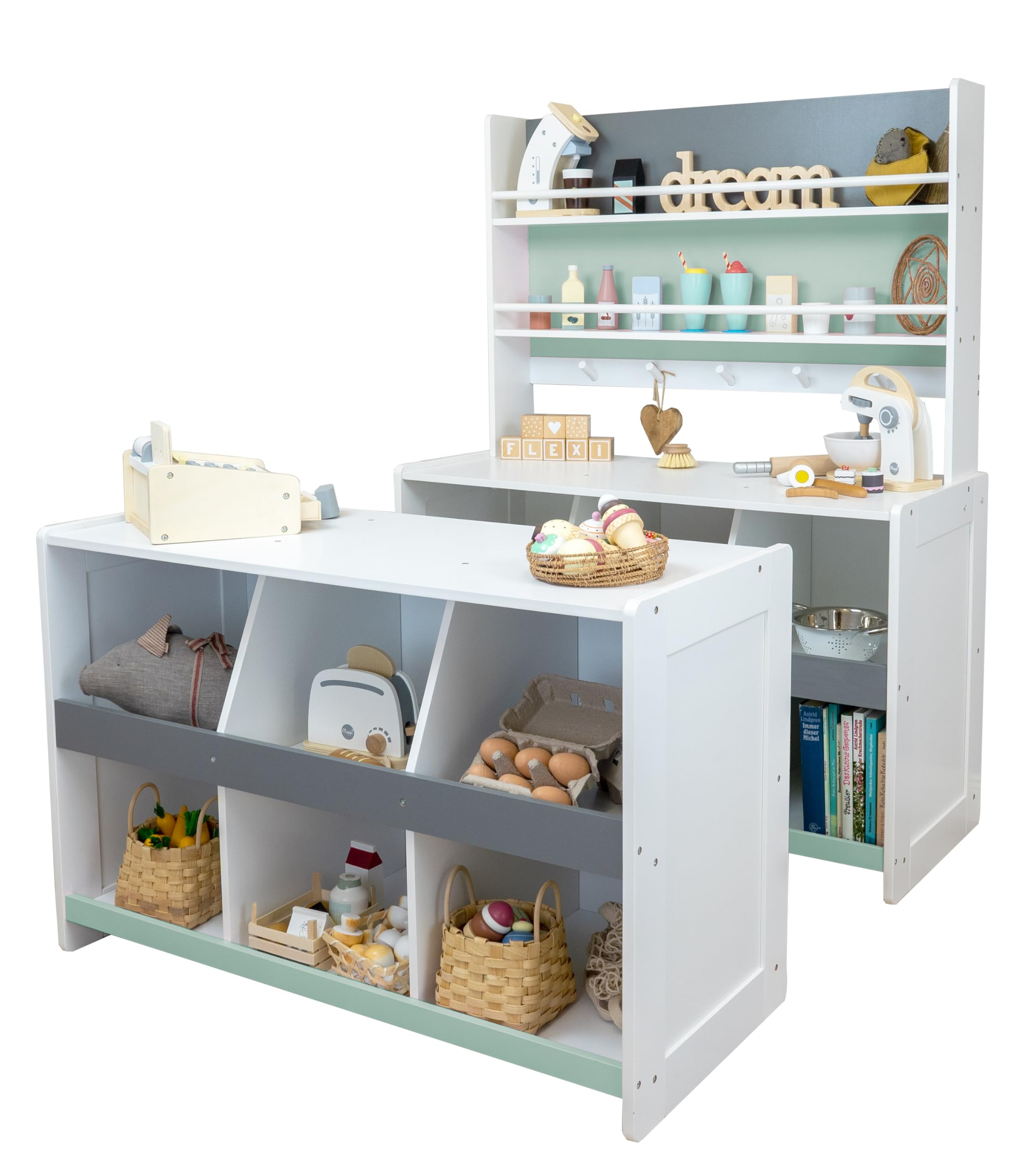 Meppi Kaufladen Flexi Weiss/Mint aus Holz - Kaufmannsladen für Kinder (Mint)