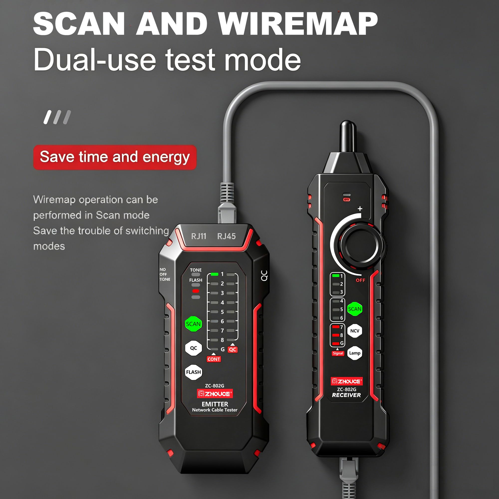 NOYAFA Probador de cable de red NF-8209 Probador de Ethernet con PoE NCV Multi-Función Line Tracker LAN CAT5 CAT6 Tracker Pantalla LCD Medir Longitud Wiremap Tester