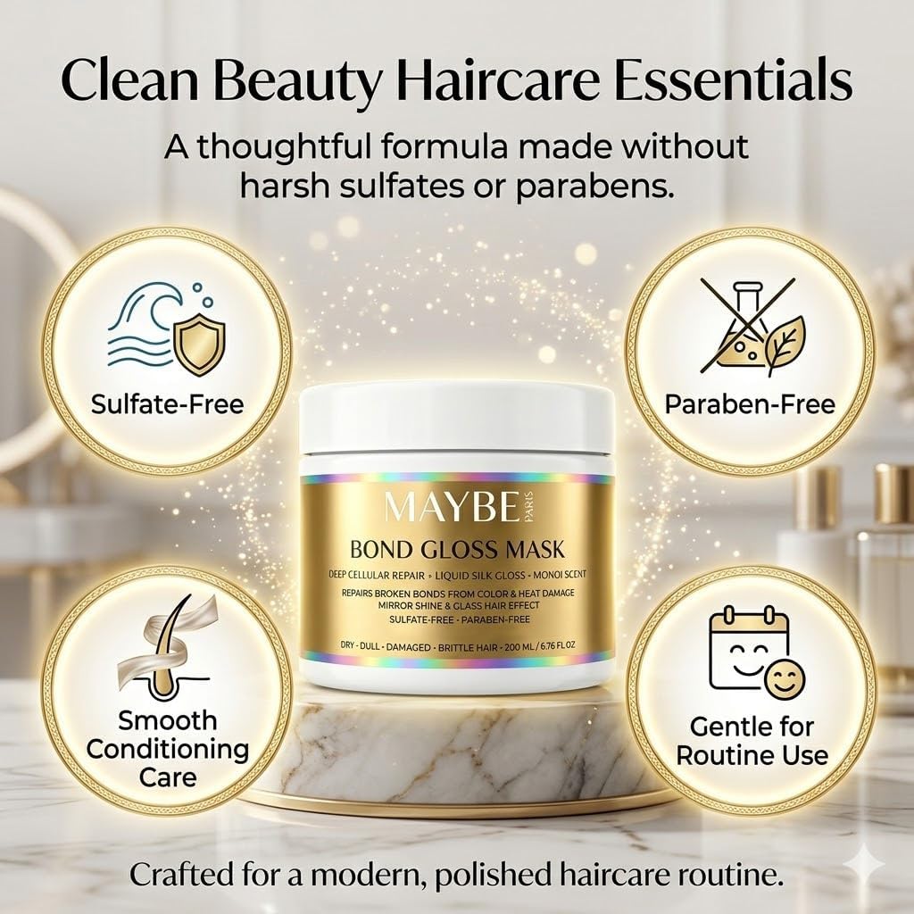 Maybe Paris Bond Gloss Hair Mask - Natural Deep Repair Hair Mask - Moisturizing Cream for Dull and Fragile Hair, 6.76 oz