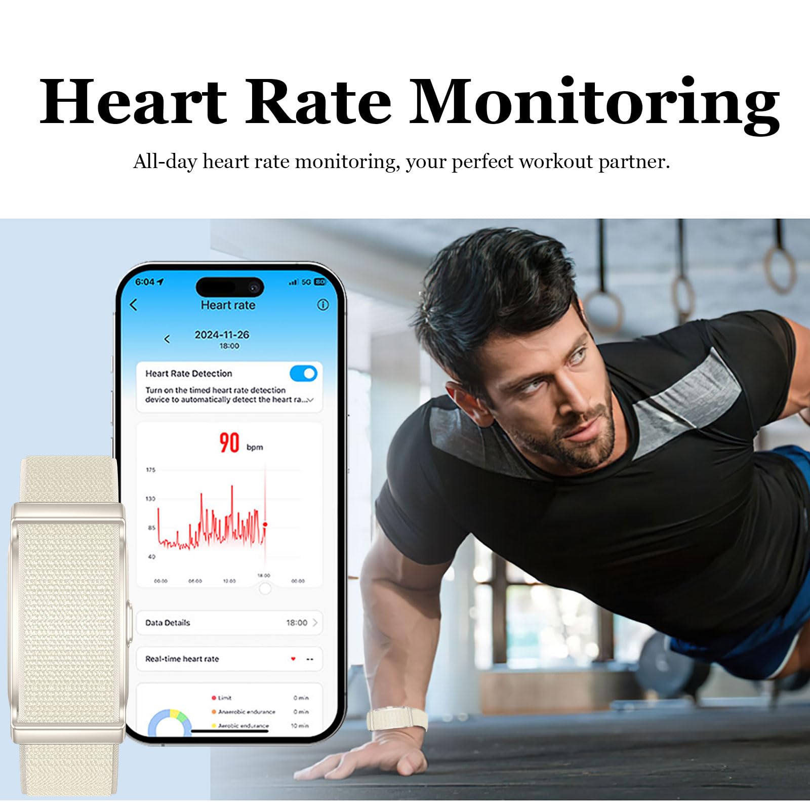 findtime Pulsera de actividad sin pantalla, podómetro, monitor de sueño, monitor de frecuencia cardíaca, calorías, seguimiento de distancia, modos multideporte, IP68, resistente al agua, ligero, 2