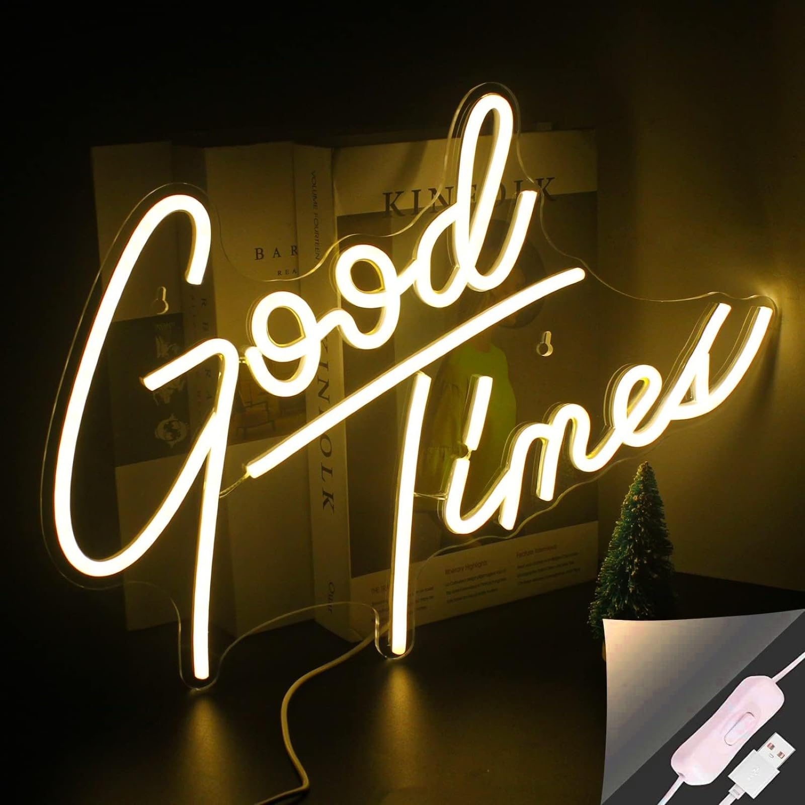Good Times LED Neon Sign Warm White Letters Light Up Sign Dimmable for Bedroom Living Room Wall Decor Birthday Valentine Party Decoration