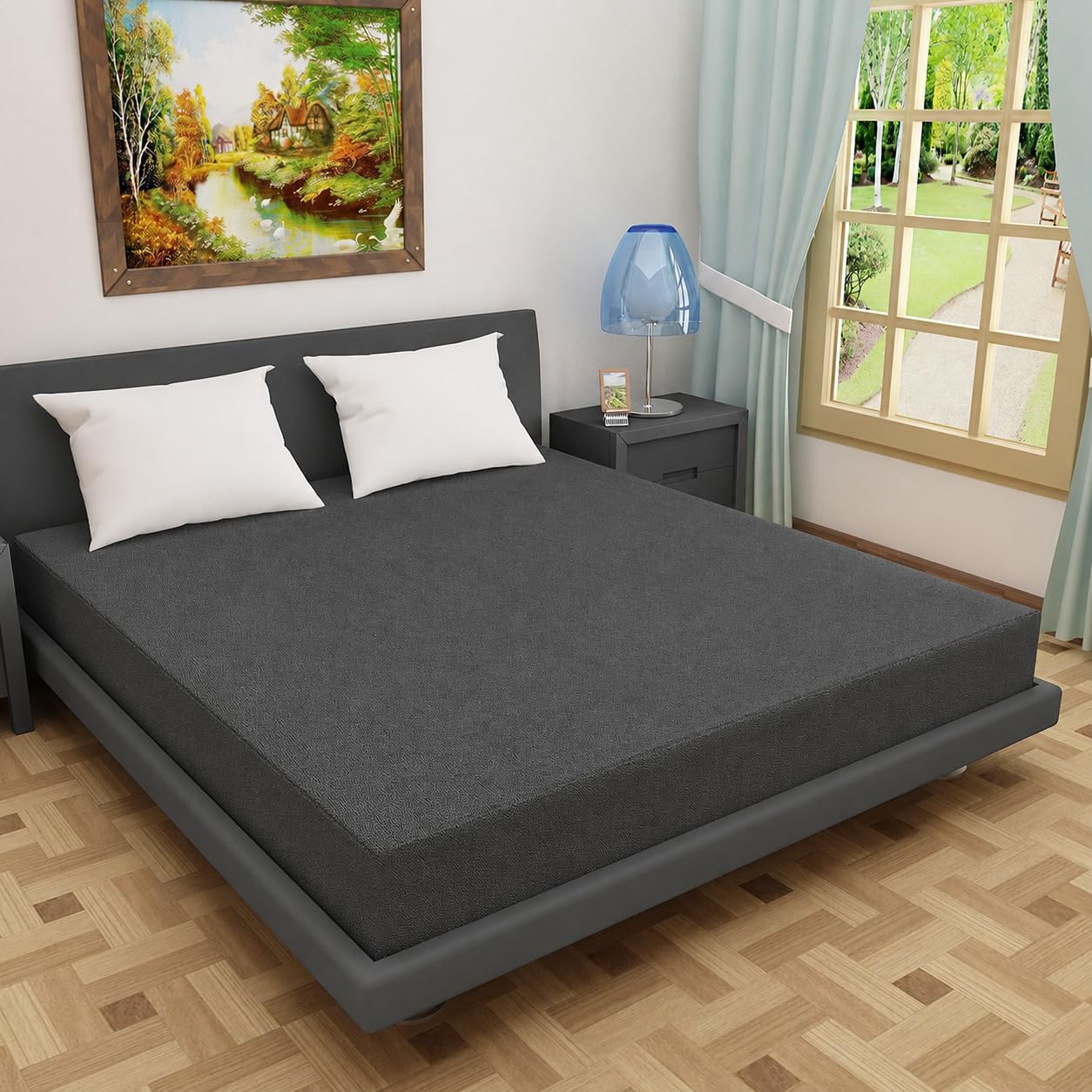 Waterproof Terry Cotton Mattress Protector King Size 72x78x10 Inches | Soft Breathable Terry Fabric Mattress Cover | Deep Pocket Fitted Elastic Bed Protector (Grey, 72x78x10 Inches)-image-28