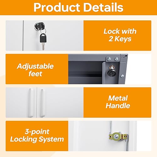 Miniatura 104 de STANI Armario de almacenamiento de metal para garaje con cerradura, archivador de acero con cerradura de 71 pulgadas, gabinete de almacenamiento de