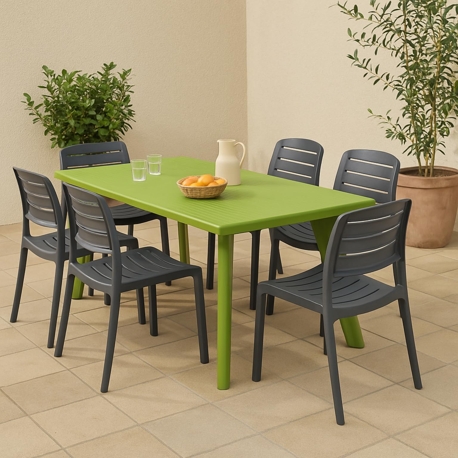Oaknest Supreme Bison 6-Seater Dining Table in Mehandi Green – Stylish & Durable Plastic Outdoor & Indoor Table, Weatherproof, Easy-Clean Family Dining Solution-image-36
