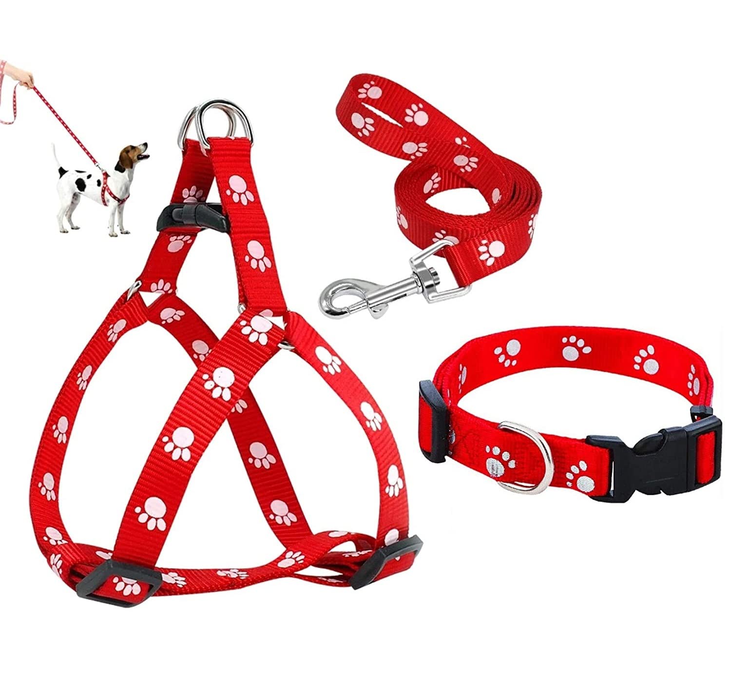 RvPaws 15 MM Adjustable Paw Print Puppy Harness Leash Collar Set Combo Offer of Small Dog Harness + Leash + Collar Set (Red Color) (B0BJDH5B9T) Amazon Price History, Amazon Price Tracker