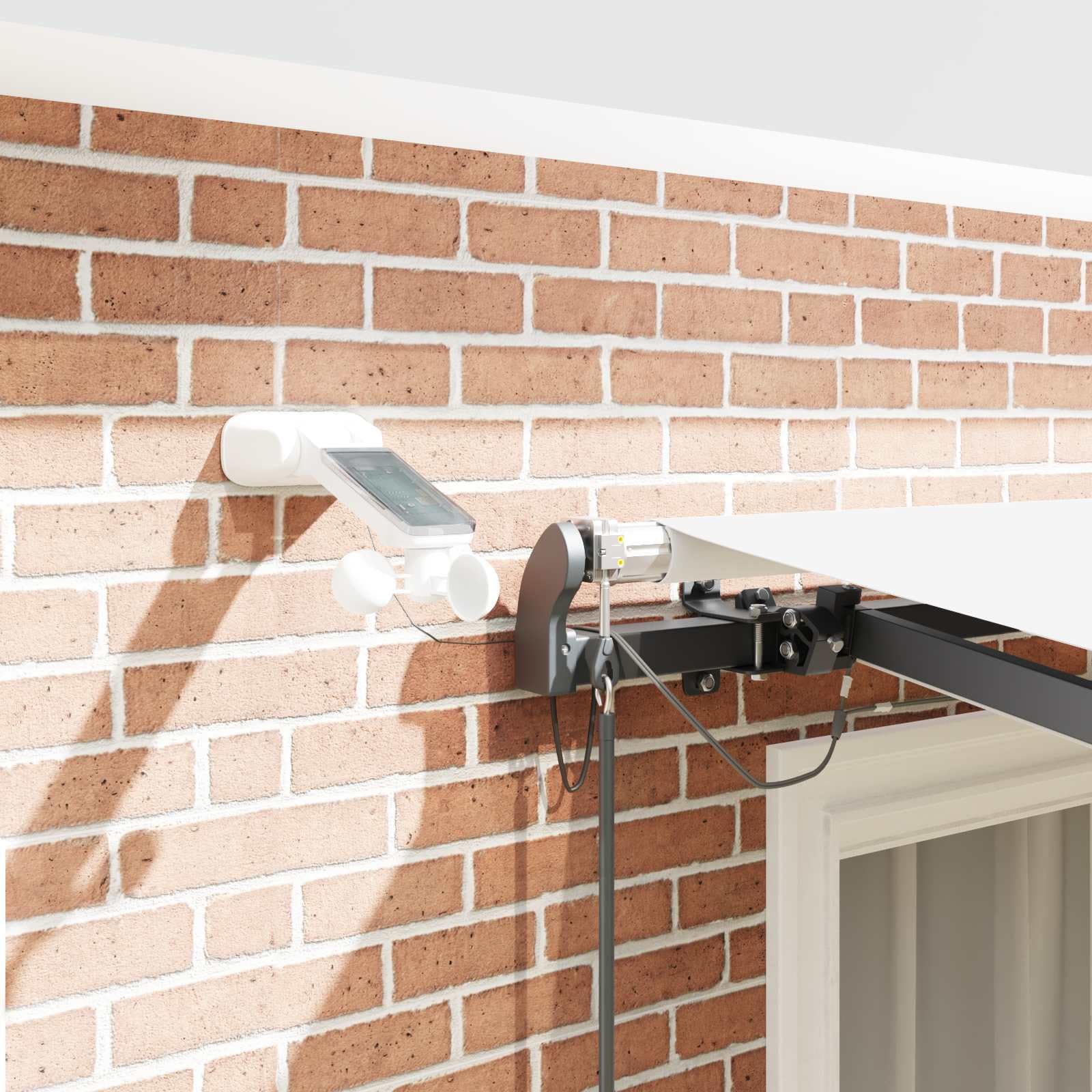 Toldo eléctrico con brazo articulado, 300 x 250 cm, color blanco, toldo motorizado de poliéster, con mando a distancia y sensor de viento, toldo retráctil para balcón, terraza y jardín