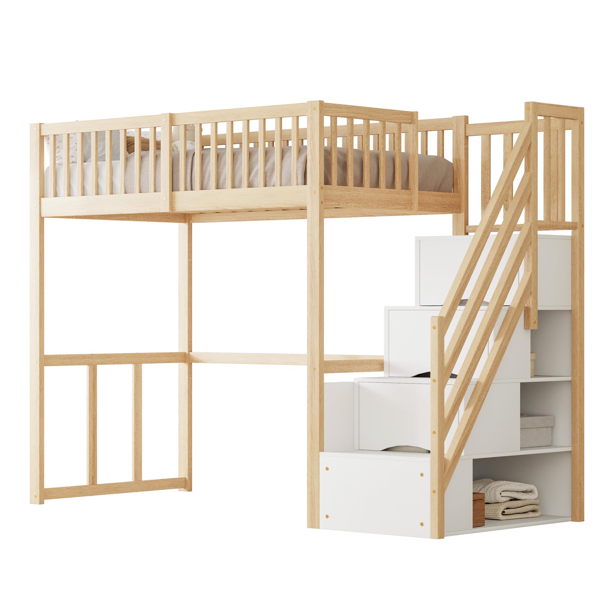 Letto a soppalco per bambini, 90 x 200 cm, con scala di sicurezza e vano portaoggetti, letto per ragazzi in legno di pino massiccio con rete a doghe, letto singolo per la cameretta dei bambini, letto