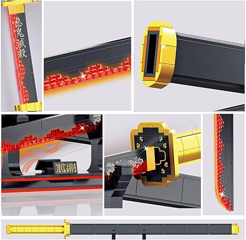 Miniatura 3 de Juegos de bloques de construcción de espada, kits de bloques de espada de anime 606 piezas, espada larga de anime samurái de 38 pulgadas con vaina y