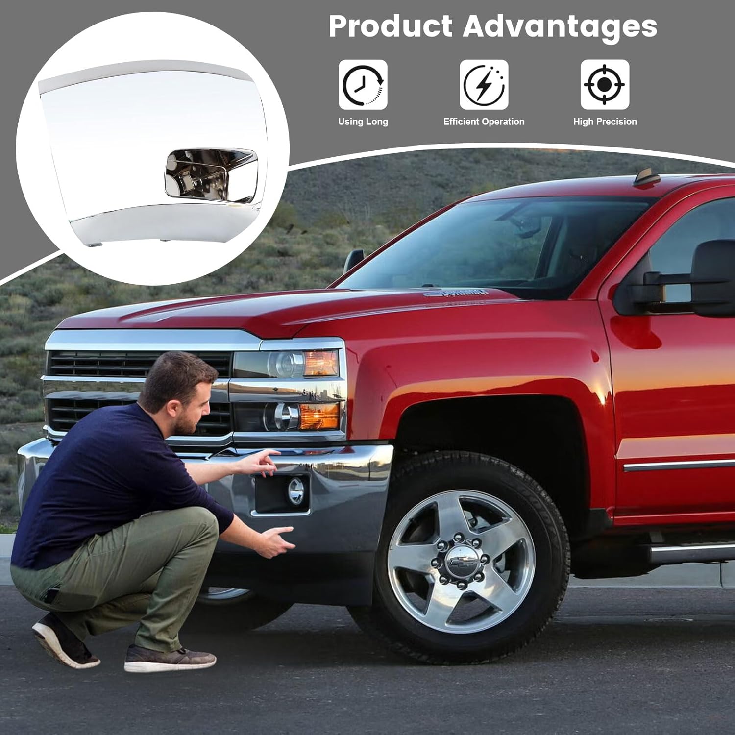 Front Bumper End Cap Set Compatible with Chevy Silverado 2500HD 3500HD 2007-2012 Front Bumper Face Bar End Caps Driver Passenger Side Left Right Hand Replace:GM1016108 15839251 GM1017108 15839252