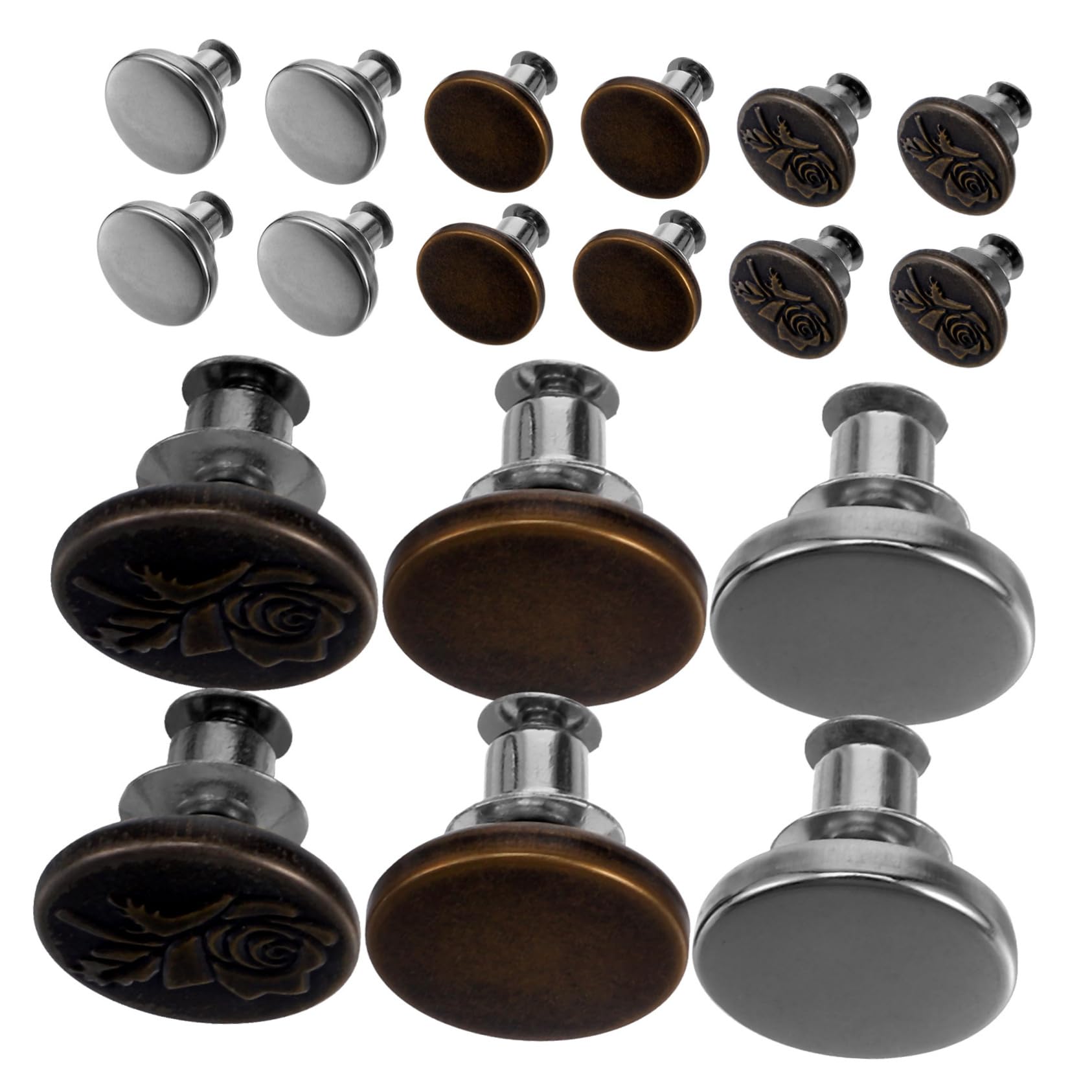 OSALADI 5 Set Bottoni in Metallo Assortito Cucire Bottoni A Pressione Estensori Per Bottoni Per Jeans Pulsante Bottone Per Jeans Sostituzione Del Bottone Dei Pantaloni Lega 15 Pezzi * 5