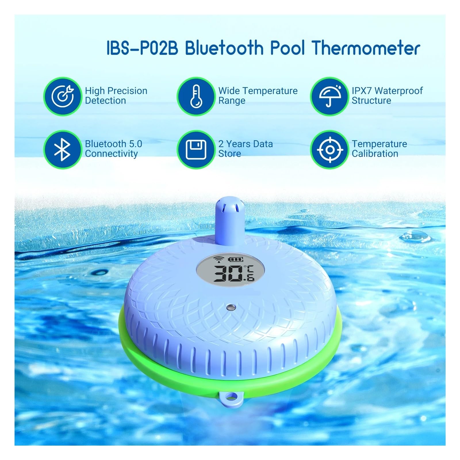 Termómetro de piscina flotante con Bluetooth, termómetro digital impermeable for piscinas, acuarios, spas y estanques(Normal Version)