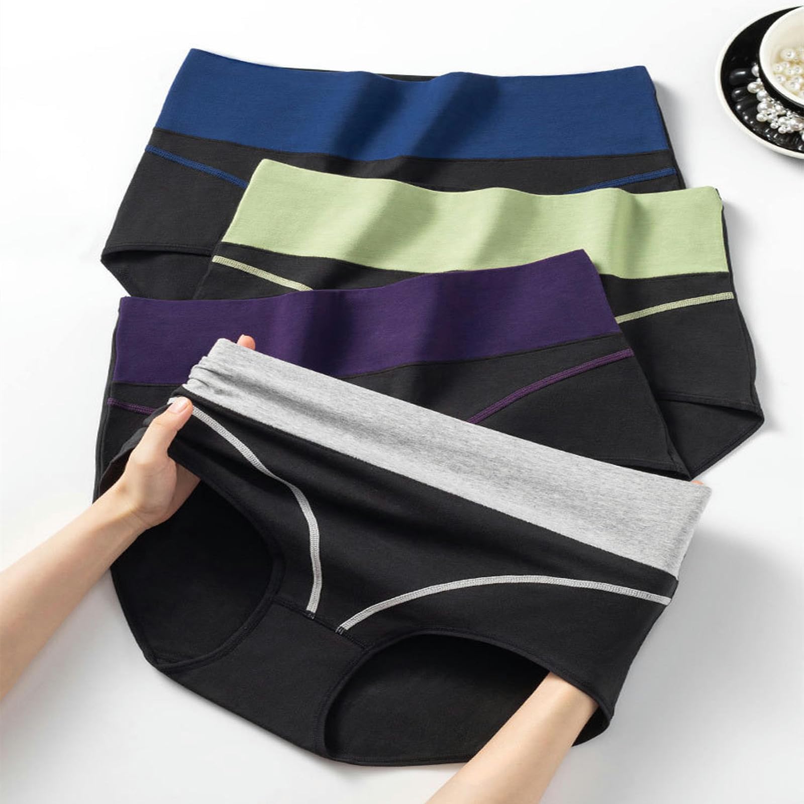 Unterhosen Damen Frauen Mit Hoher Taillierter Baumwollunterwäsche Für Frauen Weiche, Atmungsaktive Slips Stretch Slips 5-Pack Großer-blau 5pc-XXL