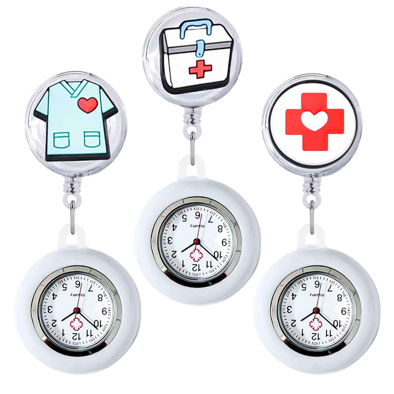 Lot 3 Montres Infirmière Clip Silicone Lumineuse - Montre Poche Rétractable Pour Soignants