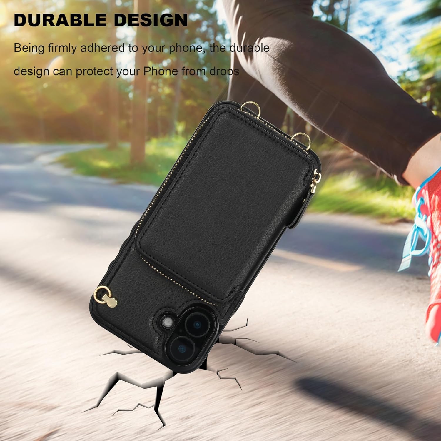 Bocasal Crossbody Wallet Case for iPhone 16 Plus, RFID Blocking Leather Purse Case with Card Holder, Protective Handbag Flip Cover with Zipper Wrist Strap Lanyard for Women 5G 6.7 Inch (Black)