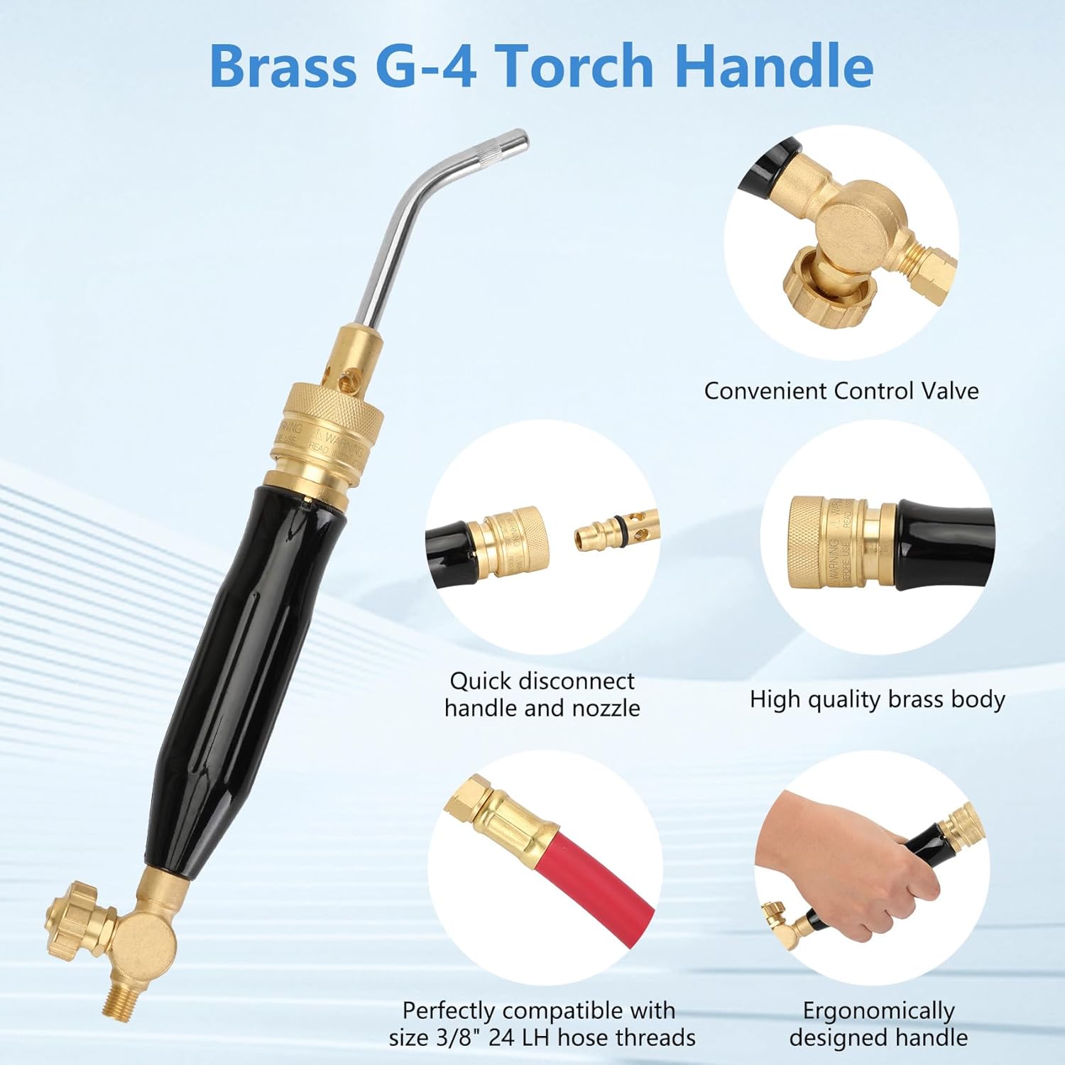 Professional Air Acetylene Torch Kit Fuel Gas kit 11 pieces Turbo Torch Kit Include CGA 200 Acetylene Regulator,G-4 Handle, AH-12 Hose, A-3, A-5, A-11, A-14 tips, Adaptor CGA200 (MC) To CGA520 (B)