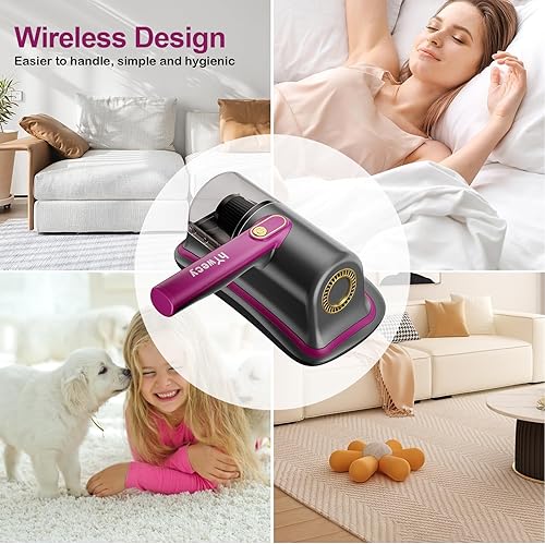 Miniatura 3 de Limpiador de vacío de cama, 6600 mAh, inalámbrico, de mano, UV, para colchón, máquina limpiadora ligera de dos velocidades para cama, sofás, almohada