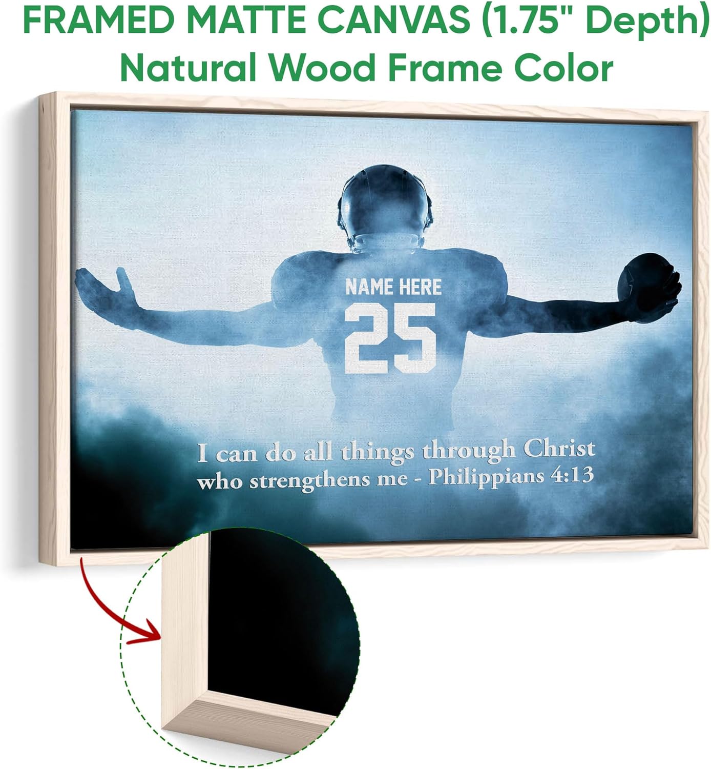 Personalized Football Poster & Framed Canvas, Philippians 4:13 - Motivational Home Office Decor, Custom Name Number Bedroom Living Room Aesthetic Wall Art Gift For Son, Boy, Men - Image 7