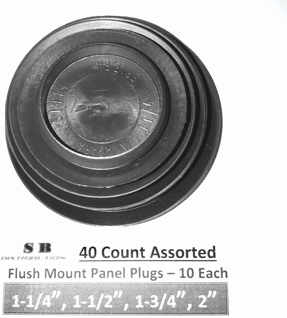 (Lot of 40) CAPLUGS | Flush Mount Black Hole PANEL PLUGS | Assorted "10 Each" ( 1-1/4", 1-1/2", 1-3/4", 2" ) for Auto Body and Sheet Metal Thickness range 03 - .08 Inch | by SBD
