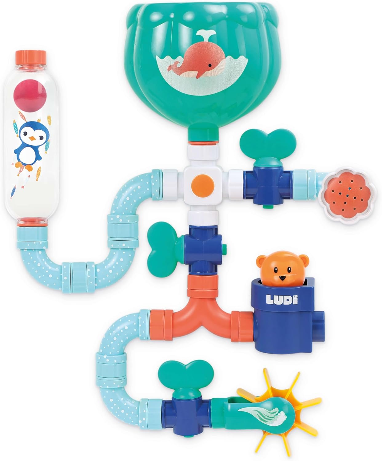 Ludi - XXL water hoses - Water Building Set - Large Circuit - from 18 months - to keep baby occupied while bathing - Imagination and Dexterity - 16 Interchangeable Parts - Suction Cup Attachment