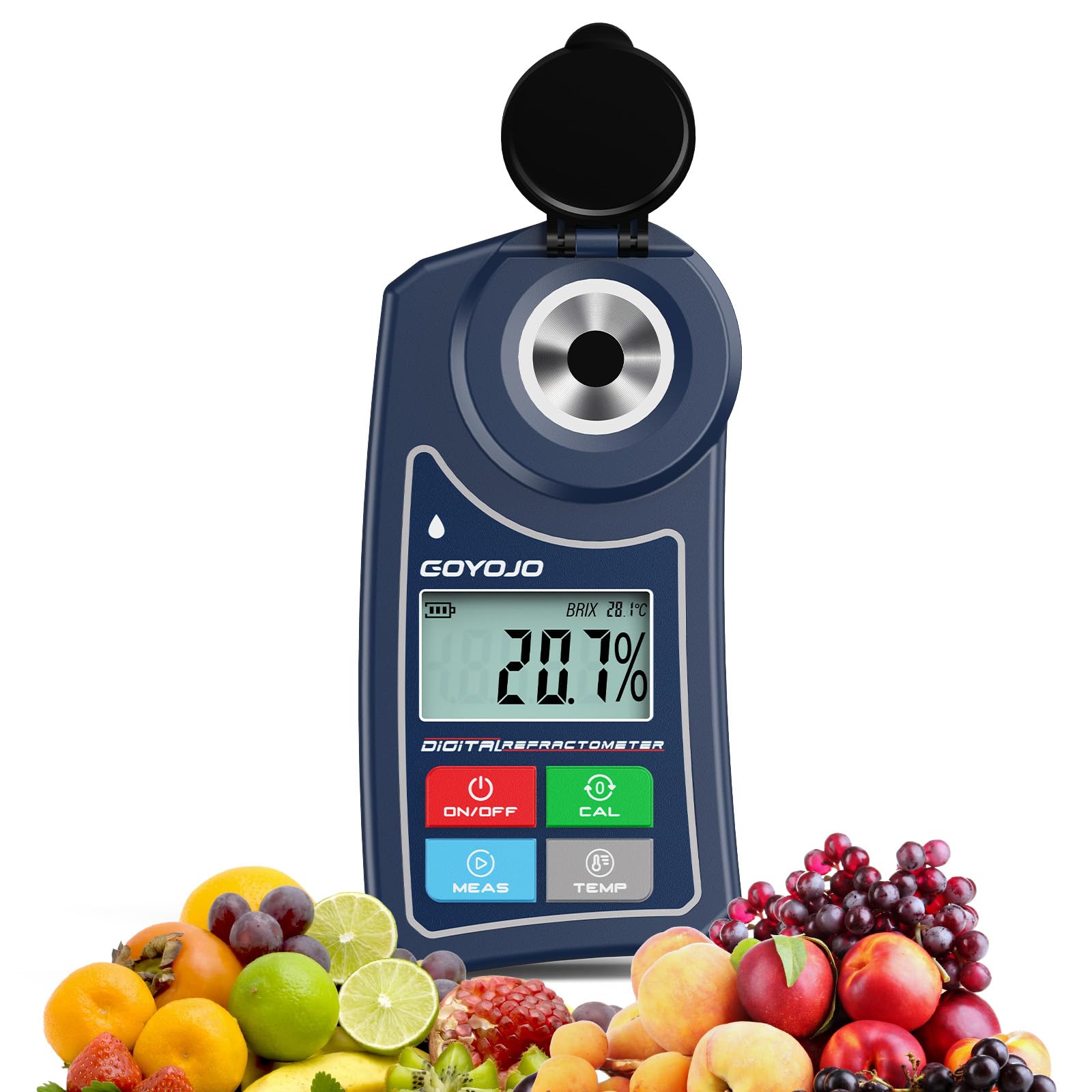 GOYOJO Refractómetro Digital Brix con Compensación Automática de Temperatura para Muestras de Agua, Alimentos, Frutas, Bebidas y Medición de Azúcar en Plantas (0,0-55,0% Brix)