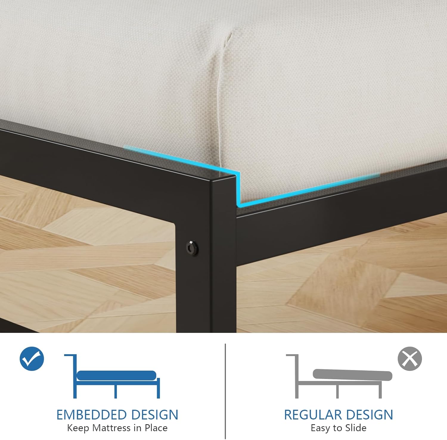 TFK Twin Bed Frames with Headboard, Twin Size Bed Frame with Underbed Storage Space, Heavy Duty Sturdy Twin Metal Bed Frame, Easy Assembly, No Box Spring Needed, Black