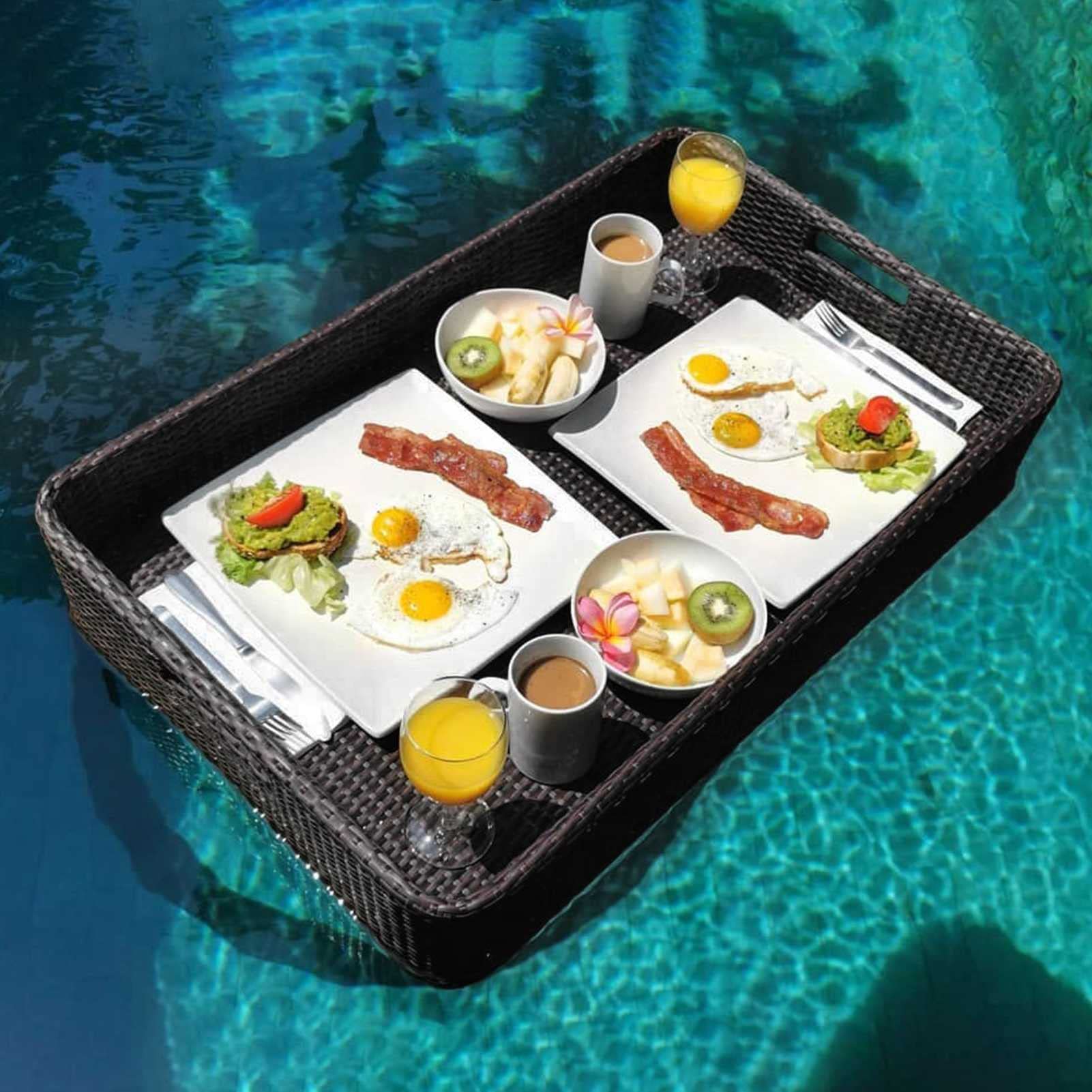 Swimming pool floating bar, Rectangle Floating Serving Trays Table and Bar(Black)