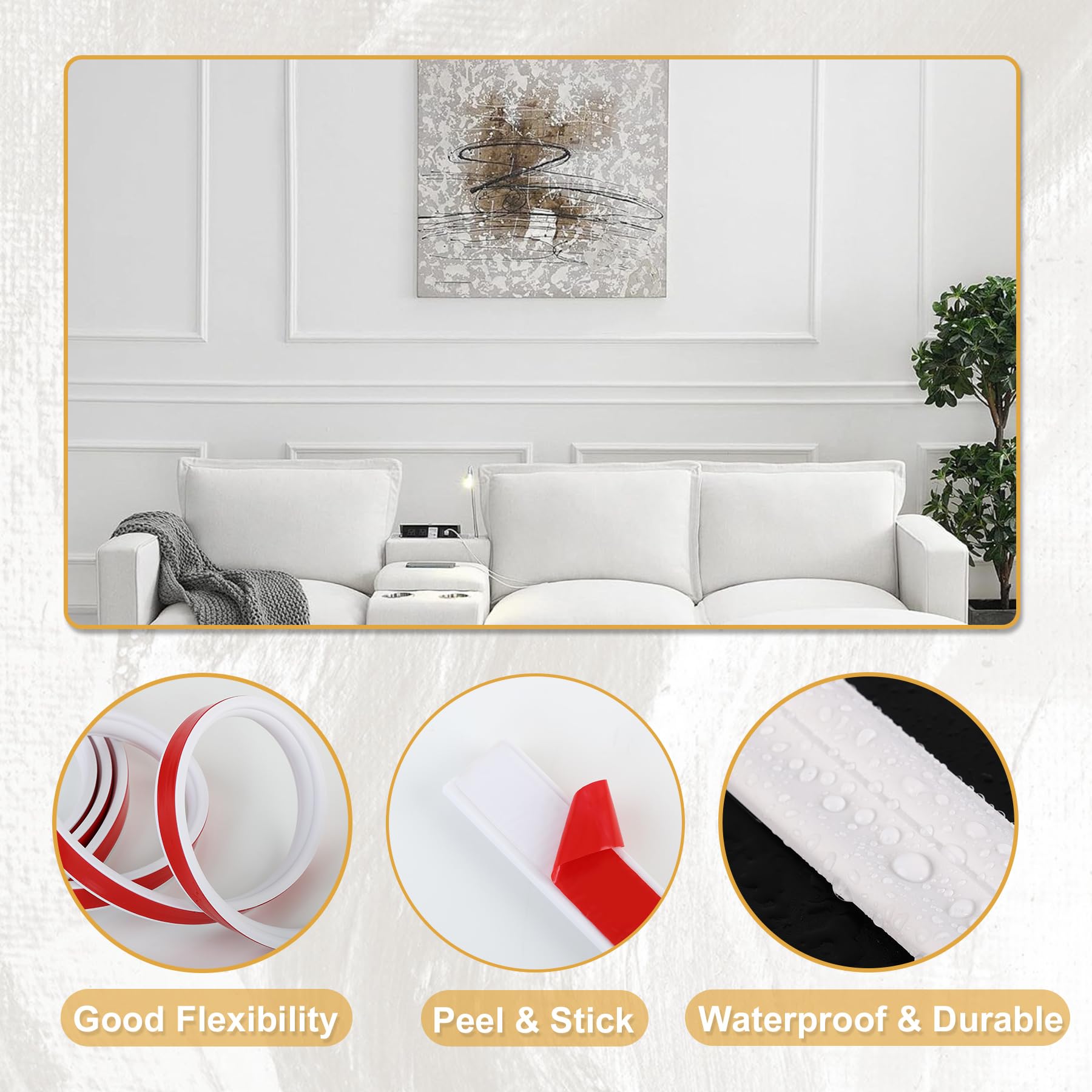 Soengsau Moldura de pared decorativa para despegar y pegar, 393.7 pulgadas de largo x 1.2 pulgadas de ancho, ligera, autoadhesiva, para decoración de interiores