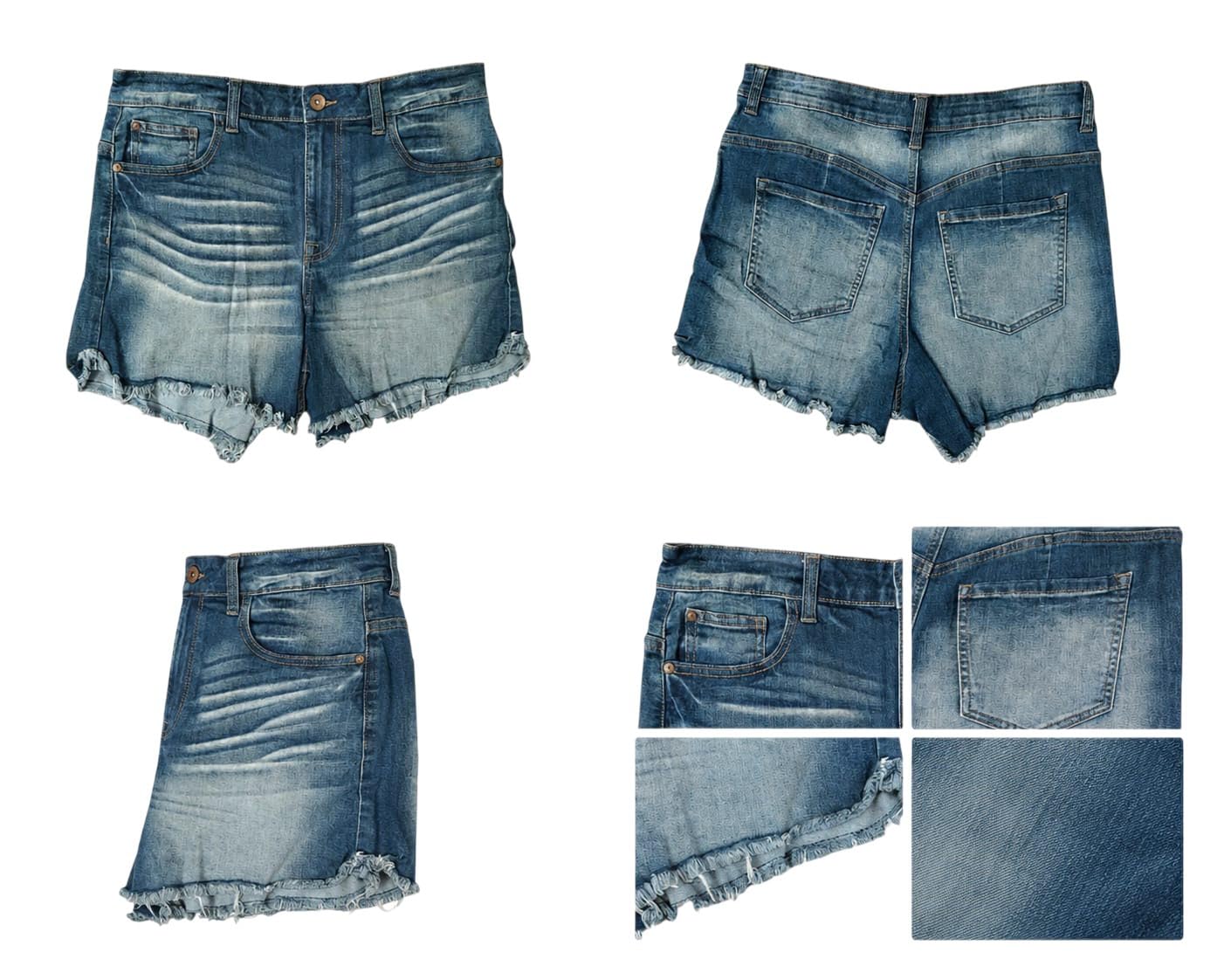 Women's High Waist Denim Cut-Off Shorts, Blue, Frayed Hem, 4-Pocket Style, Casual Summer Jean Shorts-picture-32
