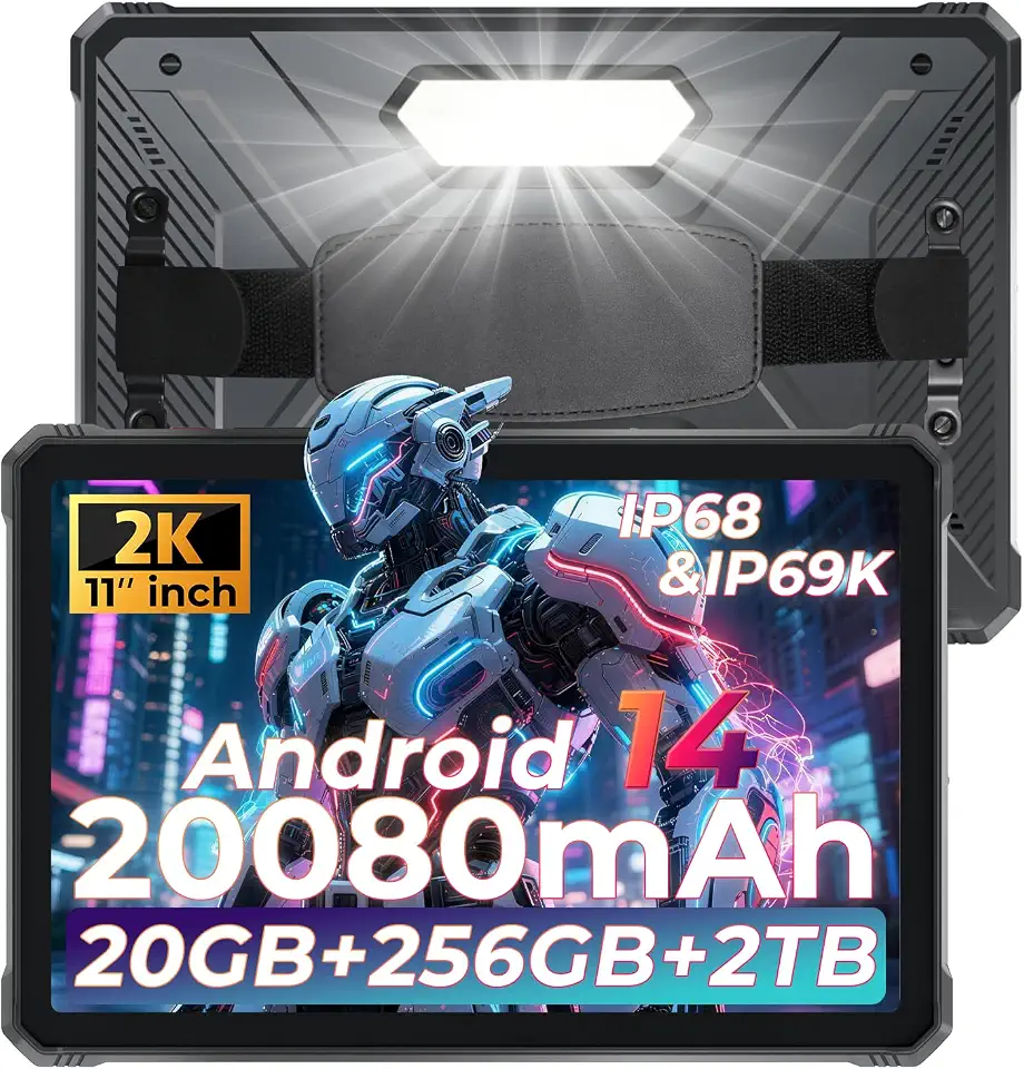 HOTWAV R9 Pro 2025 Tablet robusto Android 14-2K 11 polegadas 20080mAh tablet impermeável, 20 GB + 256 GB/2 TB SD para ambientes externos, 64 MP + 16 MP câmera IP68 e IP69K / Dual SIM 4G/WiFi 5/Face