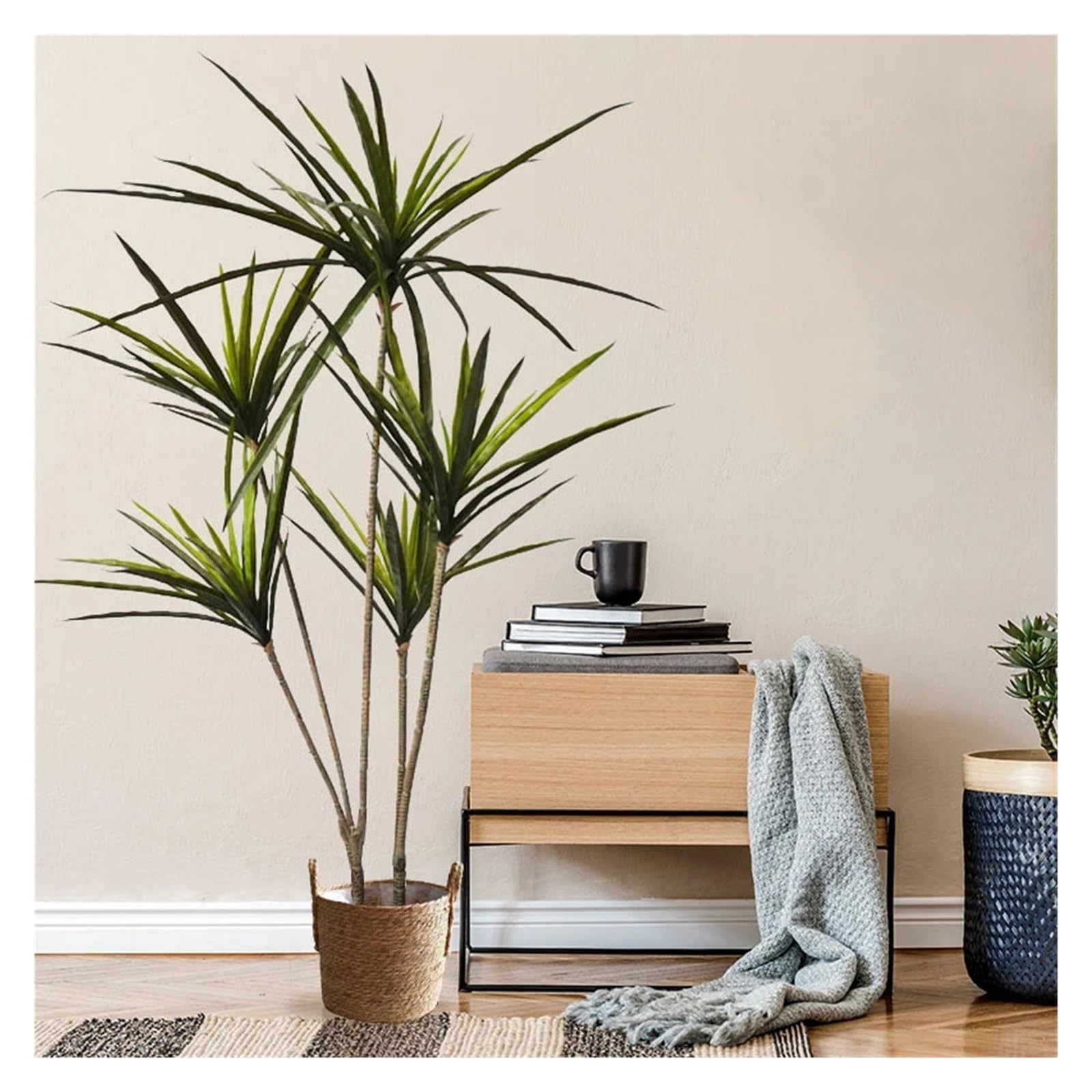 Künstliche Tannenzweige 90–120 cm große künstliche Dracaena-Pflanzen, tropischer Topfbaum, gefälschte Palmblätter aus Kunststoff, Cycas-Pflanze for Hausgarten, Innendekoration(3 Forks Green A)