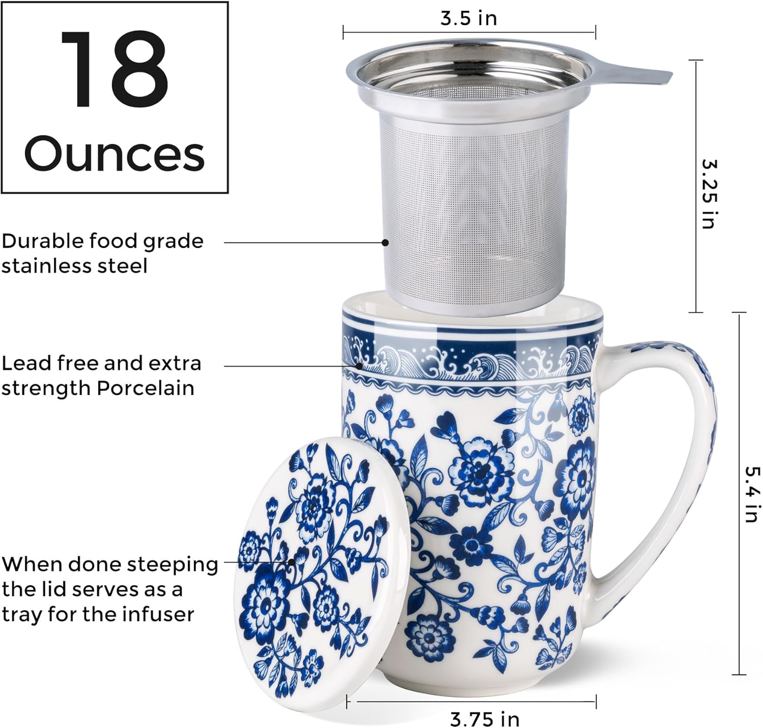 AmorArc Porcelain Tea Mug with Infuser and Lids, 18 Oz Coffee Cup Strainer with Bag Holder for Loose Leaf Tea, Steeping Coffee Mug for House-warming Wedding Birthday Gift - Image 2