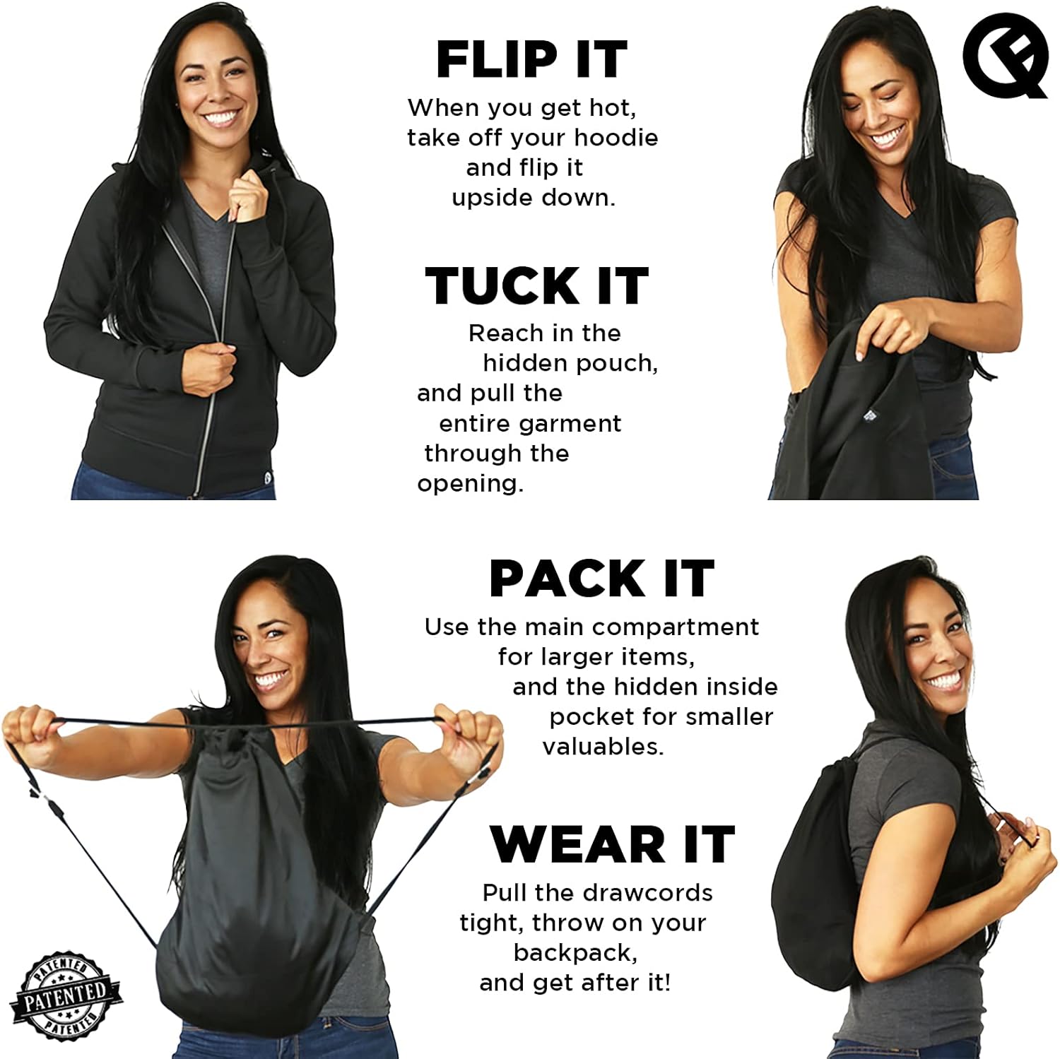 Quikflip 2-in-1 Reversible Backpack Hoodie (As Seen on SHARK TANK) Unisex Full-Zip Hero Hoodie - Image 5