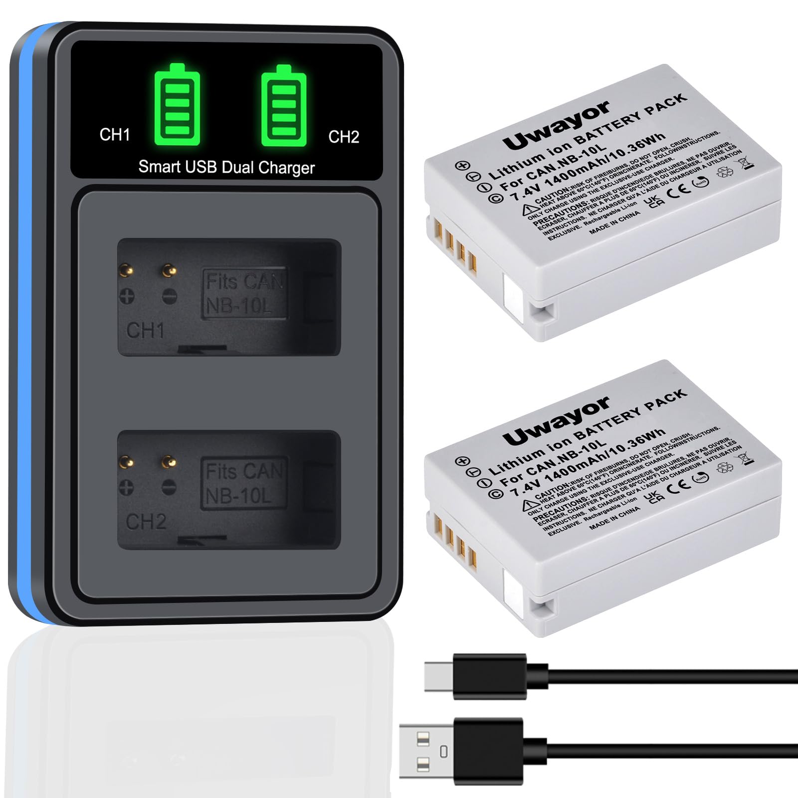NB-10L Battery 2 Pack and Dual Charger for Canon PowerShot G15, G16, G1X, G3X, SX40 HS, SX40HS, SX50 HS, SX60 HS Digital Camera