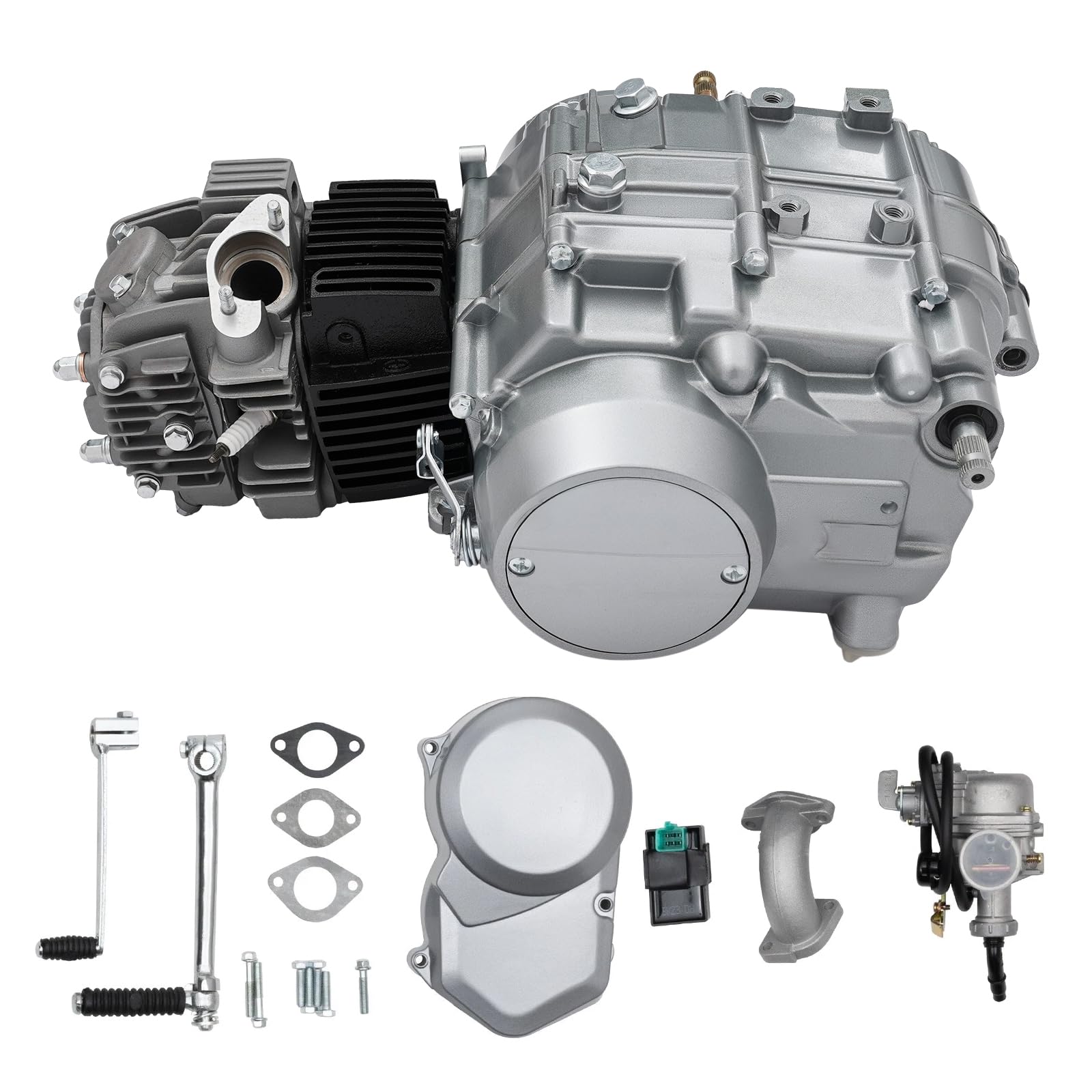 Kit de motor de 125 cc, motor de 4 tiempos, cilindro único, semiautomático, 44 x 29 x 22 cm, color negro y plateado, motor para Dirt Bike Pit Bike Motor Engine