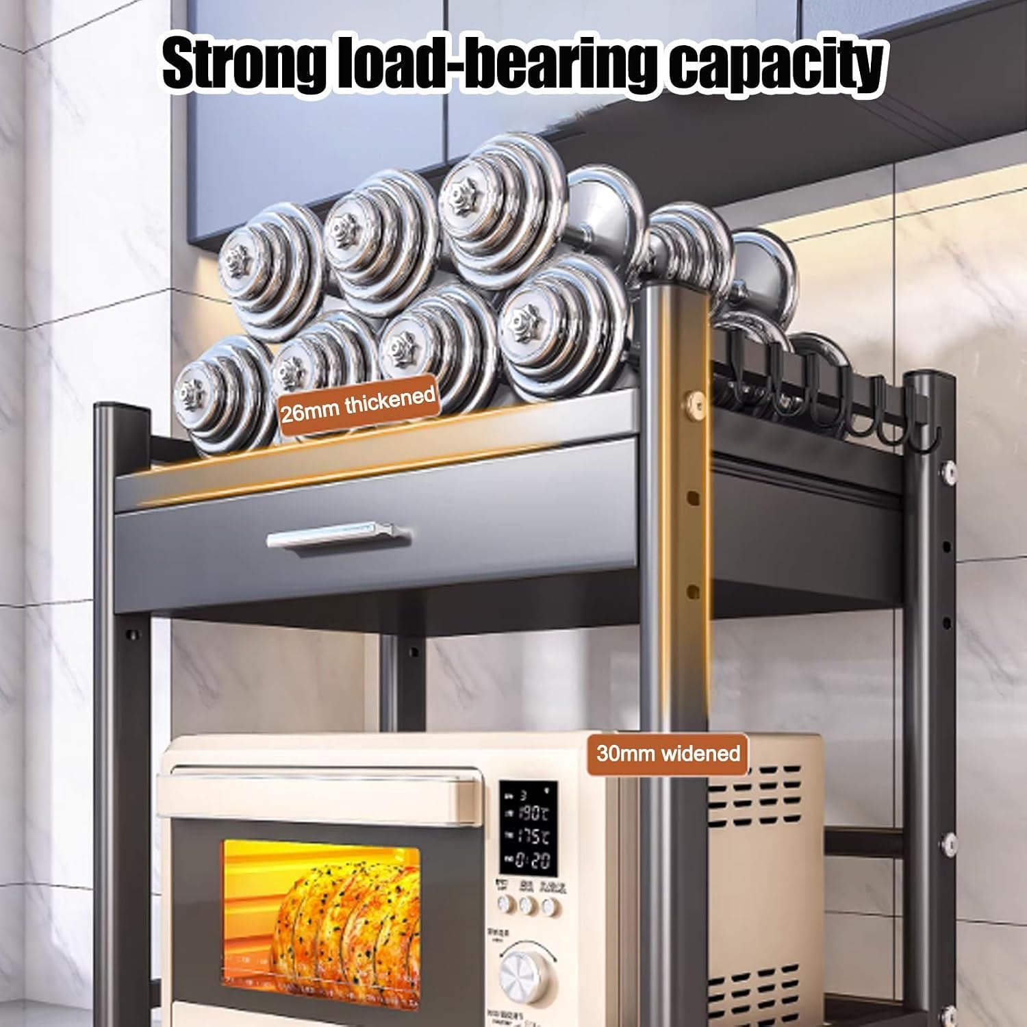 Supporto Per Microonde Con Cassetto, Ripiano Da Cucina Regolabile In Altezza, Organizer Da Piano Di Lavoro Per Utensili E Stoviglie, Ideale Per Piccoli Spazi. Grey