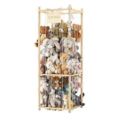 Miniatura 7 de Organizador de almacenamiento de animales de peluche, soporte de madera para juguetes de zoológico para habitaciones, salas de juegos y dormitorios,
