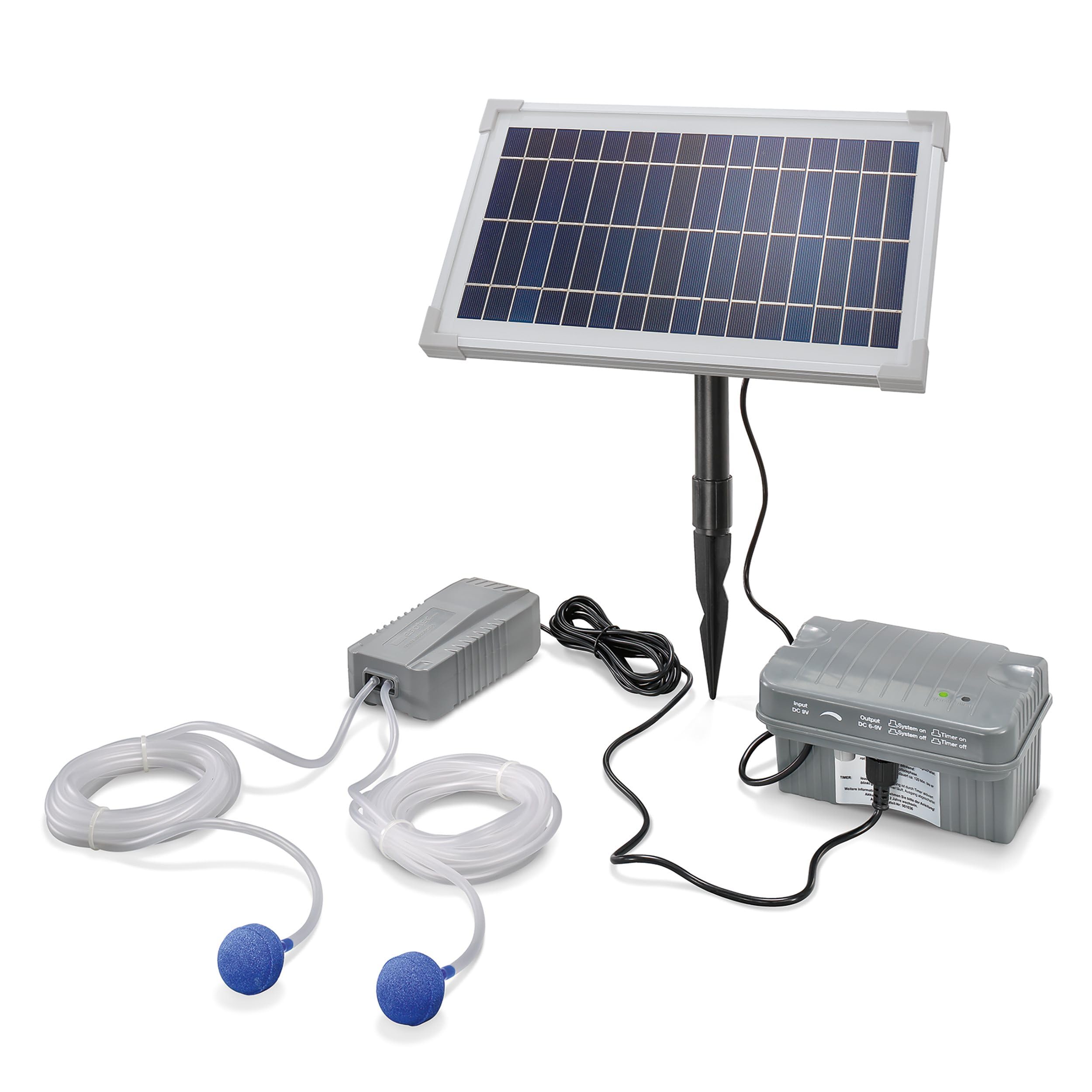 Aérateur de Bassin Solaire Professionnel avec Akkuspeicher – 8 W Solar Modeul 200 L/H Air – Extragroßes Solar Modeul Plus Batterie – Pompe à oxygène pour Bassin Esotec Pro 101846